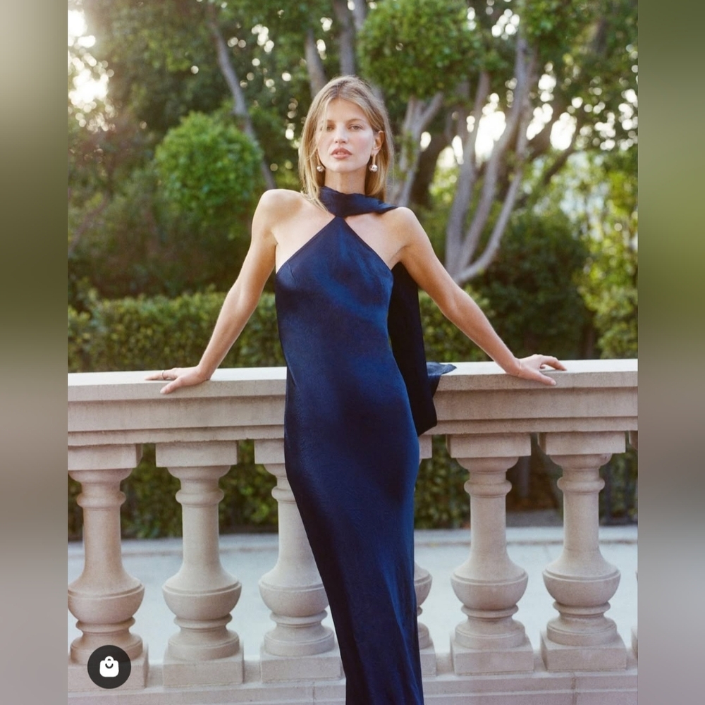 green emerald velvet dress Amanda Uprichard Jade Silk Maxi Dress Blue Jay / Large main image 1